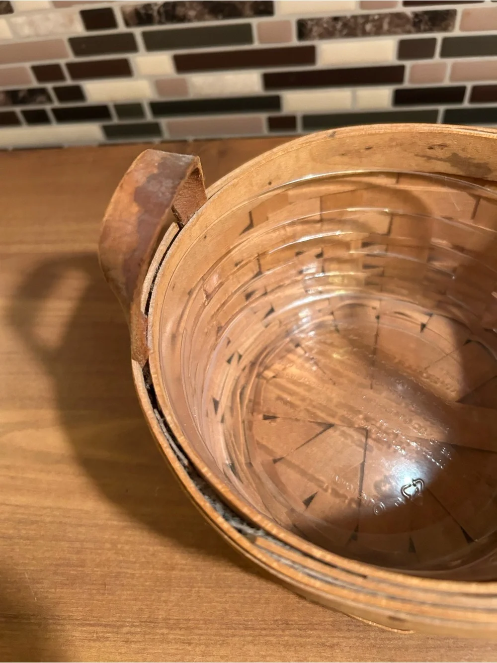 Vintage Round Longaberger Rustic Brown Woven Wood Basket with Handles